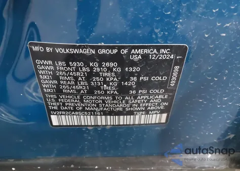 2025 Volkswagen Atlas 2.0T Sel Premium R-Line z USA, uszkodzony, nr VIN 1V2FR2CA8SC521161